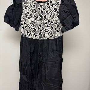 Black and White Puff Sleeve Dress